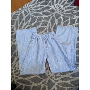 Blue and White Striped Subdued Coulisse Wide Leg Pants